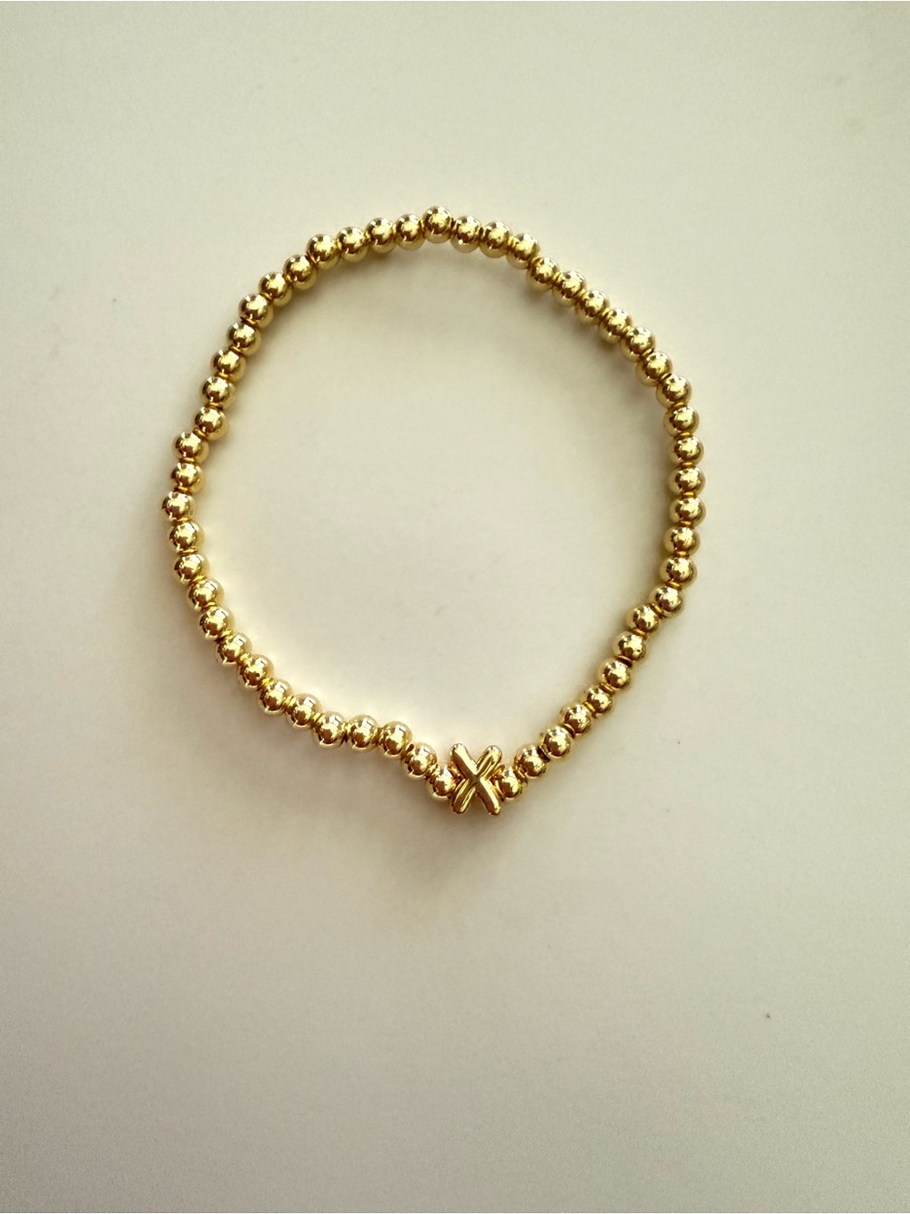 Gold Beaded Stretch Bracelet with Initial “X” NWOT
